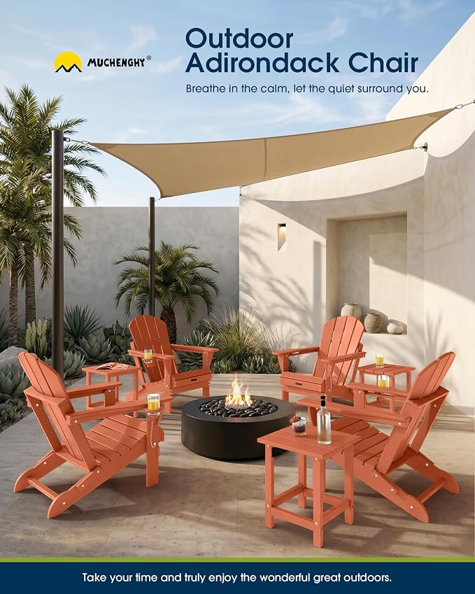 MUCHENGHY Folding Adirondack Chairs, Patio Chairs, Lawn Chairs, Outdoor Chair, Adirondack Chair Plastic, Fire Pit, Weather Resistant with Cup Holder for Deck, Backyard, Garden(Orange) - Image 9
