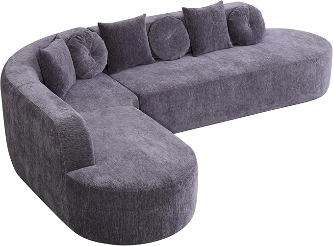 123" Boneless Modular Sectional Sofa, Modern Curved L-Shaped Cloud Foam Couch with High Density Sponge & Pocket Spring, Chenille Fabric, Non-Assembly Frameless Floor Sofa for Living Room | Plush, Wider Armrest