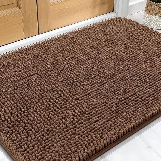 OLANLY Dog Door Mat for Muddy Paws 34x21, Absorbs Moisture and Dirt, Absorbent Non-Slip Washable Doormat, Quick Dry Chenille Mud Mat for Dogs, Entry Indoor Entryway Carpet for Inside Floor, Mocha by OLANLY