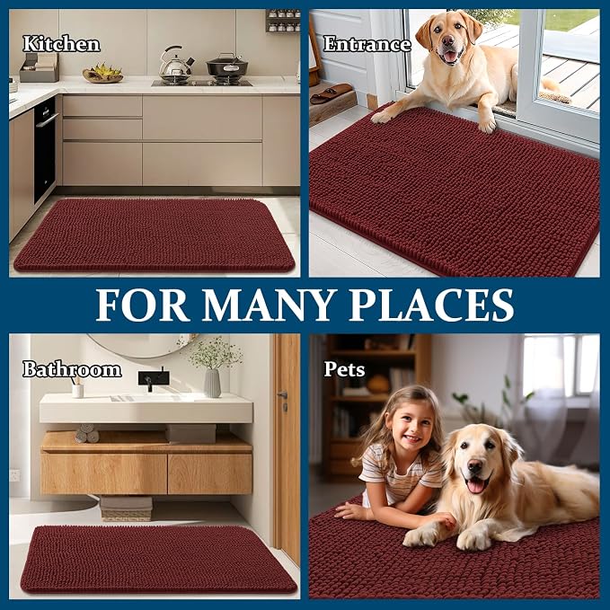 OLANLY Dog Door Mat for Muddy Paws 30x17, Absorbs Moisture and Dirt, Absorbent Non-Slip Washable Doormat, Quick Dry Chenille Mud Mat, Entry Indoor Entryway Carpet for Inside Floor, Caramel Russet - Image 8