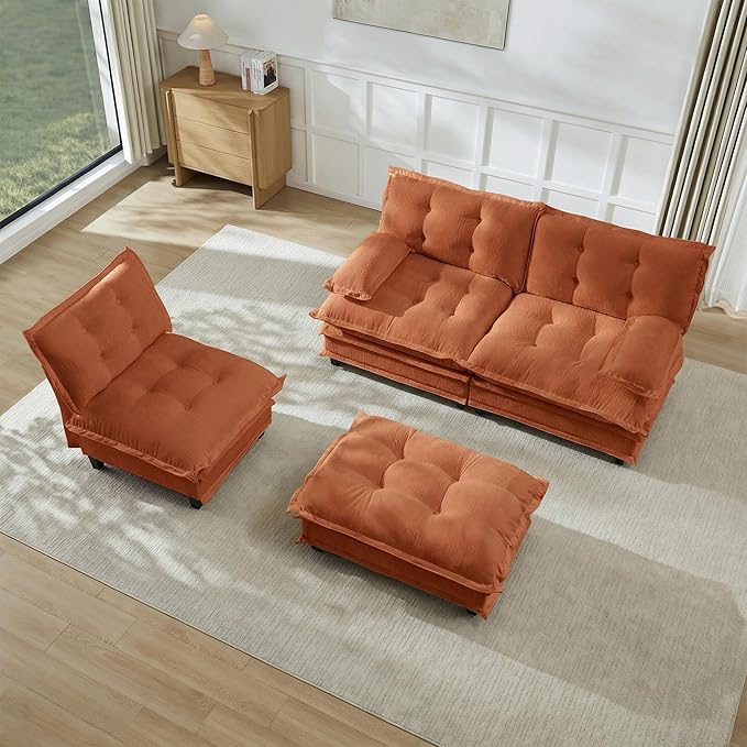 108" Oversized L Shaped Modular Sectional Sofa with Reversible Ottoman, Comfy Chenille Upholstered Cloud Couch 4-Seater Sofa Set for Living Room, Apartment, Office | Free Combination, Tufted