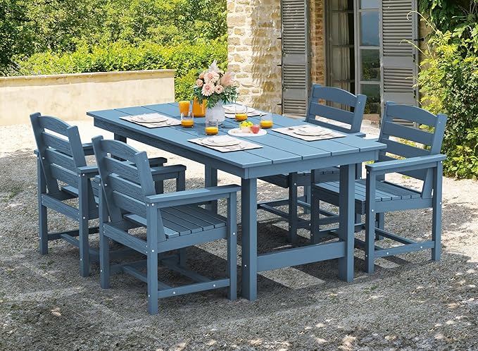 SERWALL Patio Table Set, Outdoor HDPE Dining Furniture with Umbrella Hole, All Weather for Lawn, Garden, Backyard, Poolside, Blue | with Umbrella Hole, All Weather, for Lawn, for Garden, for Backyard, for Poolside - Image 7