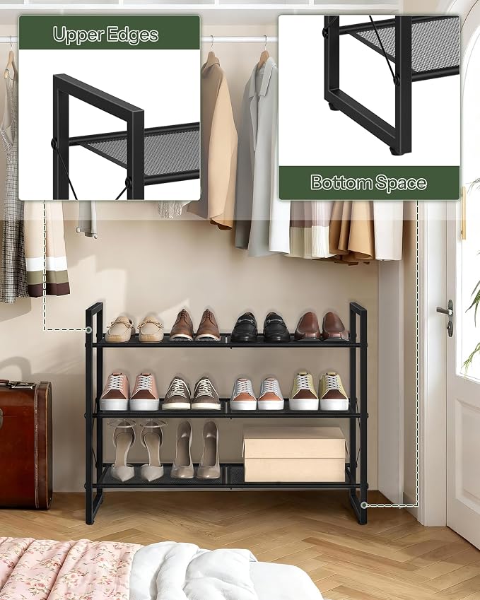 CHOEZON Shoe Rack, 3-Tier Shoe Rack for Closet, Metal Shoe Storage Organizer, Shoe Rack for Entryway, Shoe Shelf with Adjustable Feets, for Entryway, Hallway, Living Room, Bedroom, Black TXJ13BB - Image 8