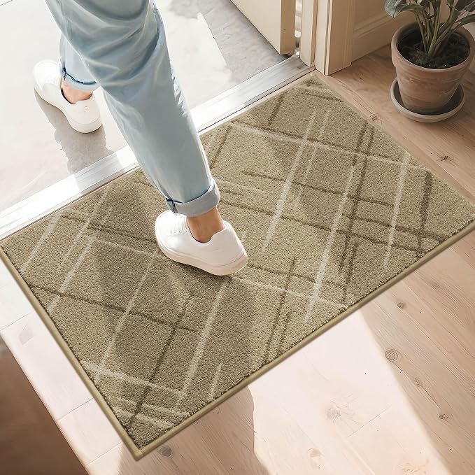 COSY HOMEER Front Door Mat Low Profile Non-Slip Doormat for Entryway, Absorbent Dirt Trapper Washable Entrance Mat, Sturdy Polyester Doormats (32"x20", Beige) by COSYHOMEER
