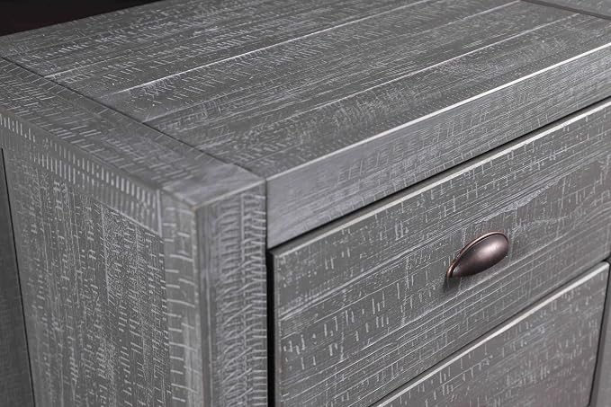 Grain Wood Furniture Montauk 2-Drawer Bedside Nightstand, Solid Wood with Rustic Grey Finish - Image 5