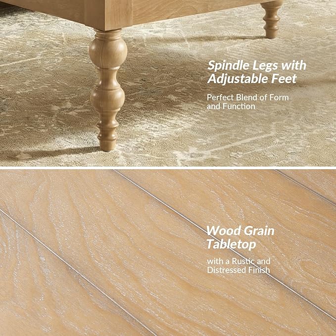 HULALA HOME Coffee Table Lift Top with Storage, Gourd-Shaped Legs, Wood Convertible Table for Living Room, Natural