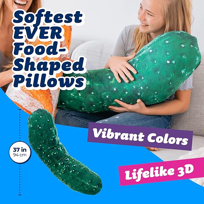 Much Comfort 37" 3D Dill Pickle Throw Pillow - Made with Super Soft & Ultra Premium Fabric - Cute, Comfortable, Plush, Stuffed Body Cushion for Home Decor or Pregnant Women - Best Funny Gift - Large