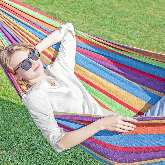 GAFETE Double Hammock with Stand for Outside, Upgraded Spreader Bar, Heavy Duty Space Saving Steel Stand 2 Person, Side Pockets, Easy Assembly, 600lbs Weight Capacity, Indoor & Outdoor (Classic Red) - Image 8