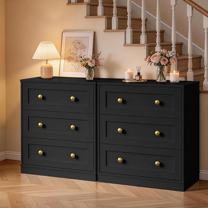 RoyalCraft Black 3 Drawer Dresser Set of 2, Small Dresser for Bedroom, Wood Nightstand with Drawers, Modern Chest of Drawers for Closet, Living Room, Entryway - Image 8
