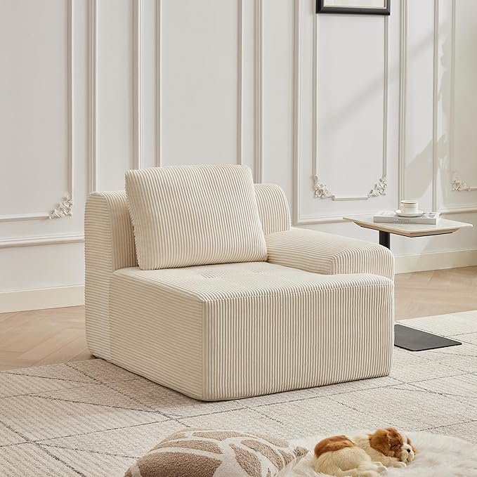 Modular Sectional Sofa with Movable Ottoman, 1 Seat Deep Seat Couch with1 Pillow, Comfy Cloud Sectional Sofa for Living Room, Bedroom and Apartment (White, 1 Right)