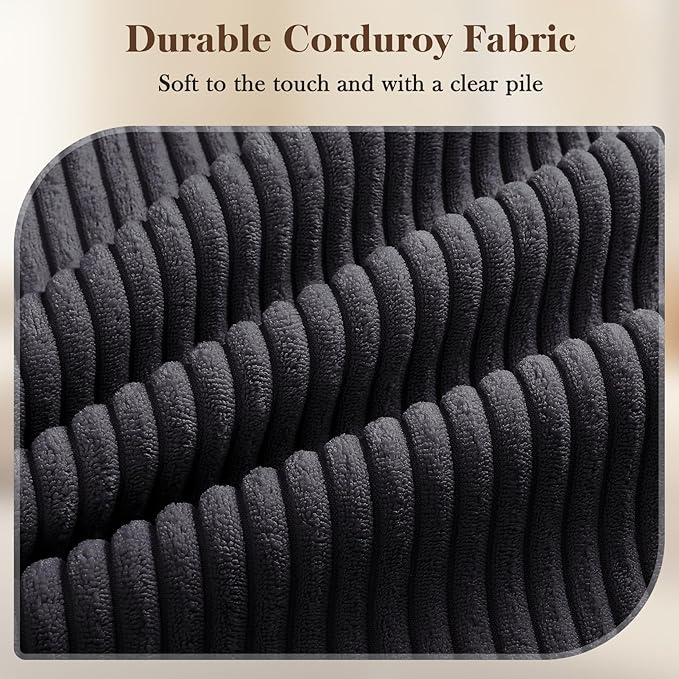 38.5" Black Corduroy Accent Chair, Comfy Deep Seat Armchair with Spring Cushion, Modern Reading Sofa for Living Room Bedroom