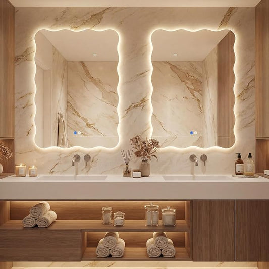 Wavy Led Bathroom Mirror- Vanity Mirror with Lights IP54 Enhanced Anti-Fog, 20"x30" Single Piece 3 Colors Dimmable, Memory,Tempered Glass,UL Listed by Dorlicecass