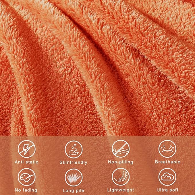 Exclusivo Mezcla King Size Blanket for Bed, Super Soft Velvet Plush Fleece Blankets, Fuzzy Cozy and Warm for Winter, 90x104 Inches, Burnt Orange