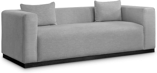 Meridian Furniture 642Grey-S Alfie Collection Modern | Contemporary Sofa with Rich Grey Linen Textured Fabric, Black Finish Solid Wood Base, 90.5" W x 36" D x 28.5" H, Grey