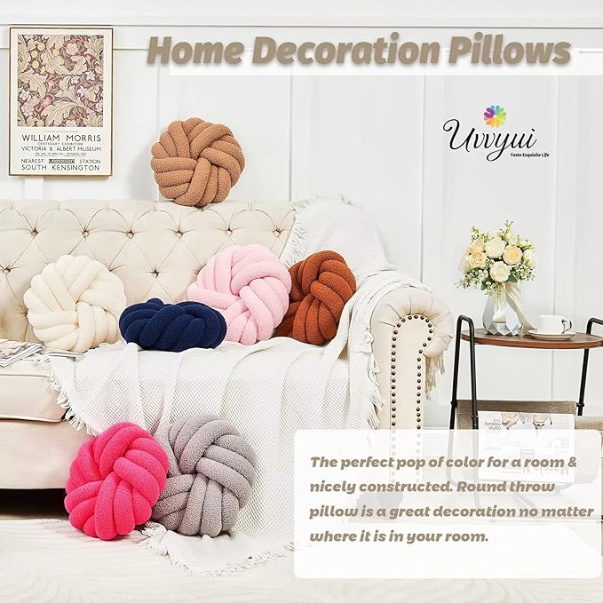 Uvvyui Knot Pillows, 14 Inch Decorative Throw Pillows Round Pillows Cushion, Soft Handmade Knotted Ball Pillow Plush Cushion Home Decor for Bed Couch Living Room (Ivory, 14 Inch)