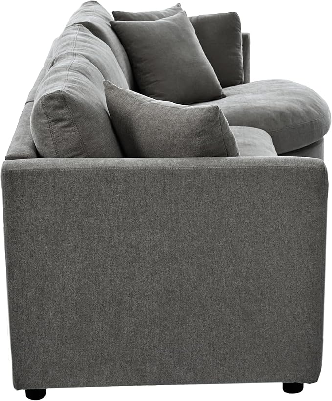 ERYE L-Shaped Right Facing Sectional Sofa Oversized Chenille Upholstered Corner Couch W/Curved Chaise Seat and 3 Toss Pillows, Modern L-Shaped Sofa Couches for Living Room