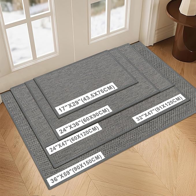LEKEEPGO Door Mat 17"x29", Non Slip Door Mat Indoor Entrance, Rubber Backing Front Indoor Door mats Washable Absorbent Low-Profile Entryway Entry Resist Dirt Inside Door Mats, Light Grey - Image 2