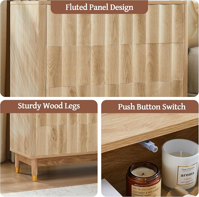 Bifins Fluted 3 Drawer Dresser, 31.5" Wide Modern Storage Chest of Drawers, Wood Drawer Organizer for Bedroom, Living Room, Hallway - Image 7