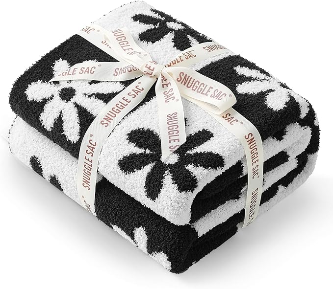 Snuggle Sac Checkered Blanket, Black Flower Throw Blanket for Couch Plaid Microfiber Fluffy Warm Cozy Fuzzy Soft Throw Blanket Reversible Checkerered Blankets for Sofa, Chair, Bed, 50x60 inches