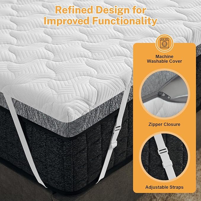 Extra Firm Mattress Topper Queen Size, 3 Inch High Density Bed Topper - Extra Support Foam for Back Pain Relief, Firm to Extra Firm Dual Sides Flippable Mattress Pad with Washable Cover, CertiPUR-US