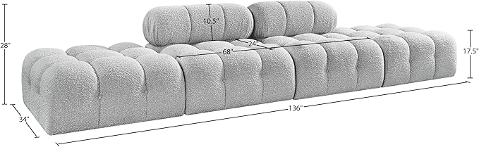 Meridian Furniture 611Grey-S136C Ames Collection Modern | Contemporary Modular Sectional with Rich Grey Boucle Fabric, Modular to Create Infinite Configurations, 136" W x 34" D x 28" H, Grey