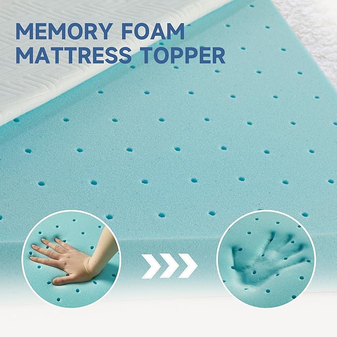 Eiayeebil 2 Inch Memory Foam Mattress Topper Full, Memory Foam Pad with Removable & Washable Cover, Bed Topper for Back Pain, Non-Slip Ventilated Design, Full Size