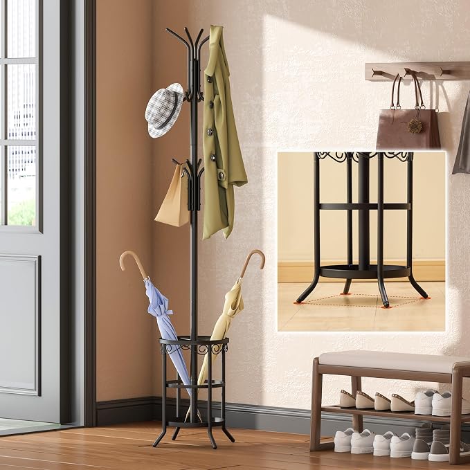 GHWIE Freestanding Coat Rack Stand with Umbrella Holder and Hat Hanger Organizer Rack - Image 6