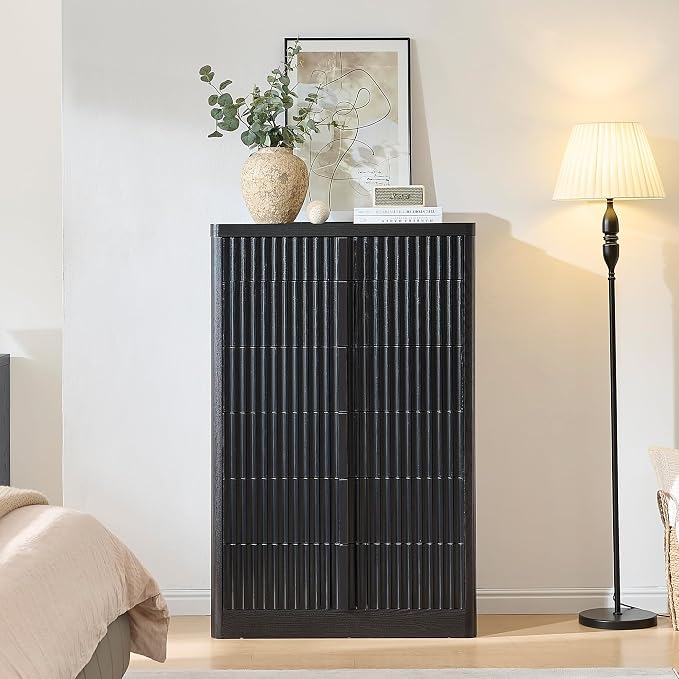 YANSNWO Black Fluted Dresser for Bedroom, 48.6" Tall 6 Drawer Dresser, Curved Profile Design, Modern Wooden Chest of Drawers with Solid Wood Handle for Living Room, Bedroom - Image 8
