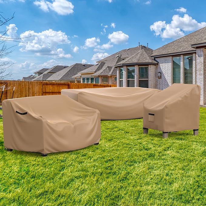 Patio Furniture Set Cover Waterproof, Heavy Duty Furniture Covers for Outdoor Sectional Sofa Set Wicker Rattan Table Chair Rectangular,128"L×83"W×28"H,Brown - Image 7