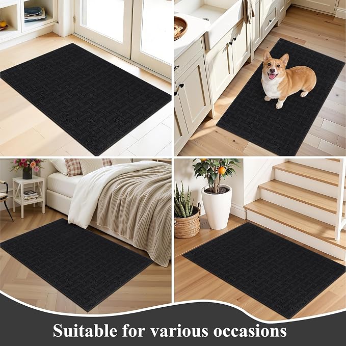 Ileading Indoor Door Mat 2x3ft, Absorbent Dog Muddy Paws Mats, Low-Profile Entrance Small Runner Carpet with Non-Slip Rubber Backing, Washable Inside Welcome Mat for Hallway,Entryway,Kitchen(Black) - Image 7