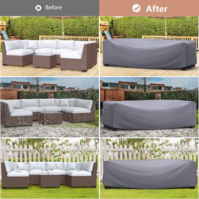 Mrrihand Heavy Duty Patio Furniture Covers, Outdoor Furniture Covers Waterproof Sectional Sofa Set , Patio Table and Chair Set Cover 138"L×86"W×28"H,Grey - Image 7