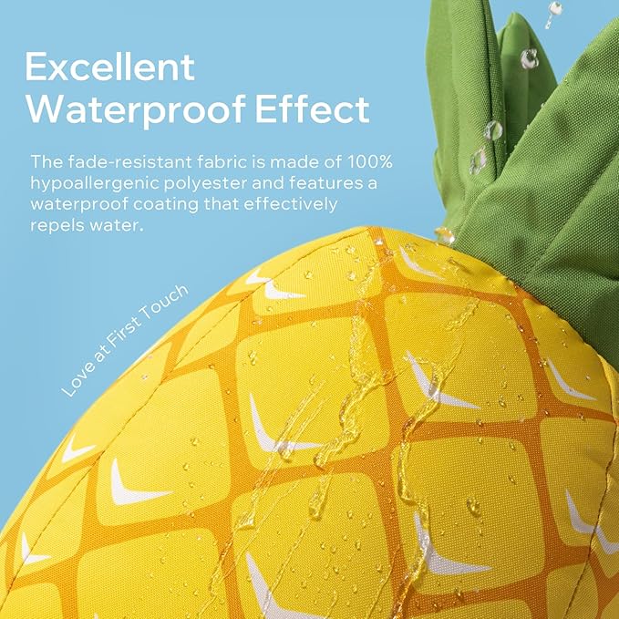 Phantoscope Fruit Outdoor Shaped Pillow Series Pineapple Shaped Waterproof Outdoor Throw Pillow with Leather Trim, Home Decor Cushion for Patio, Pool, Yellow and Green, 11.5 x 9.5 inches