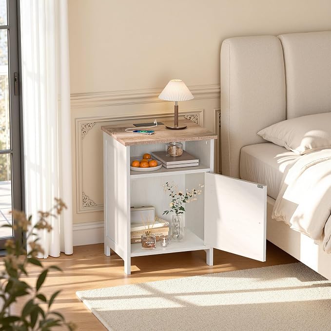 Nightstands Set of 2 with Charging Station, Farmhouse Night Stand with Open Shelf, Bedside Tables with Enclosed Cabinet, Wooden End Table with USB Ports & Outlets for Bedroom - Image 9