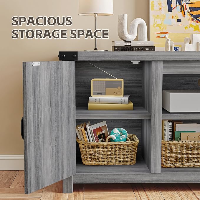 YESHOMY Modern Farmhouse TV Stand with Two Barn Doors and Storage Cabinets for Televisions up to 65+ Inch,Entertainment Center Console Table,Media Furniture for Living Room,Light Grey - Image 5