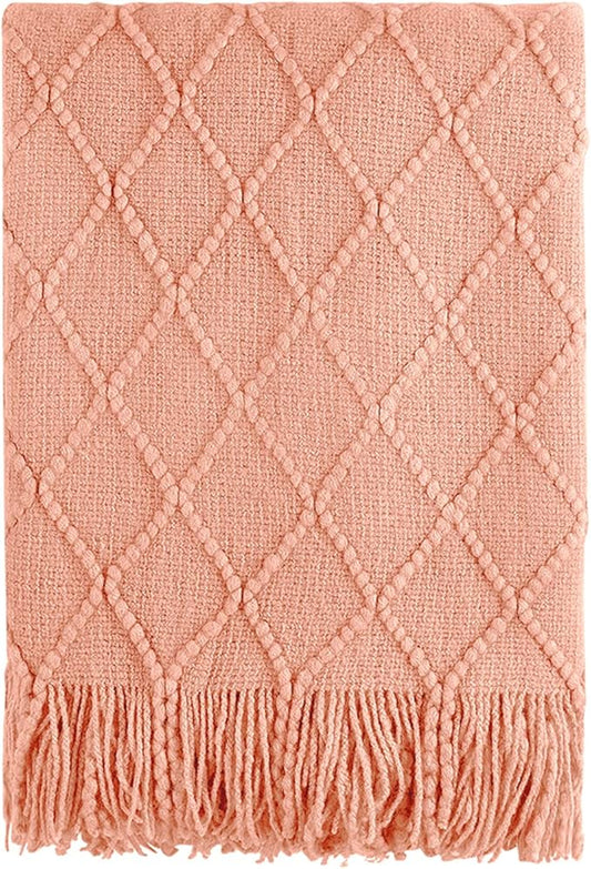 BOURINA Orange Throw Blanket 50x60 Inches Throw Textured Solid Soft Sofa Couch Decorative Knit Blanket