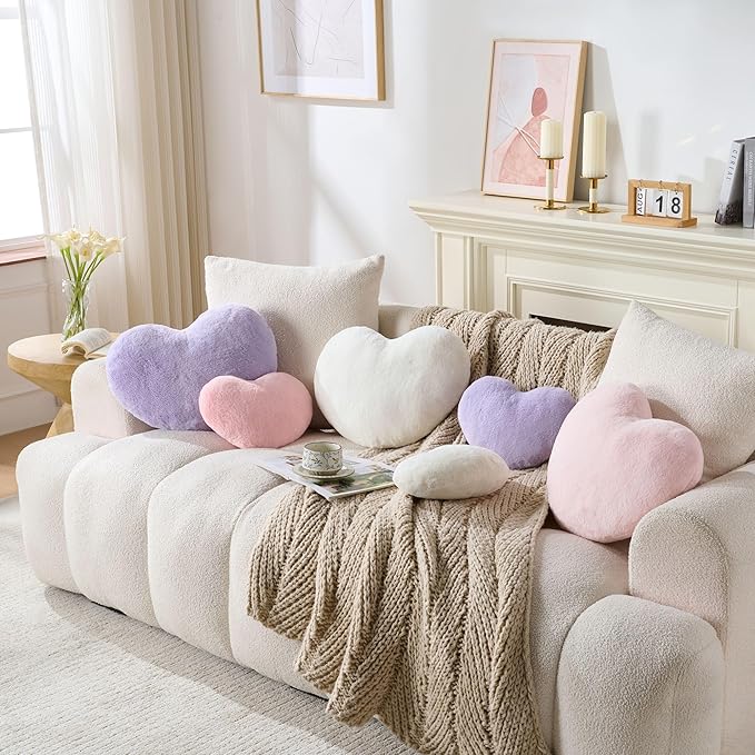 2PCS Throw Pillows Heart Pillow Home Decor Decorative Couch Pillows Bed Pillows Outdoor Pillows Valentine Gift,Purple 13"*19"