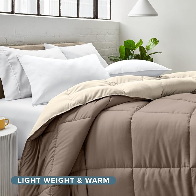 Bare Home Twin/Twin Extra Long Comforter - Reversible Colors - Goose Down Alternative - Ultra-Soft - Premium 1800 Series - All Season Warmth - Bedding Comforter (Twin/Twin XL, Taupe/Sand)