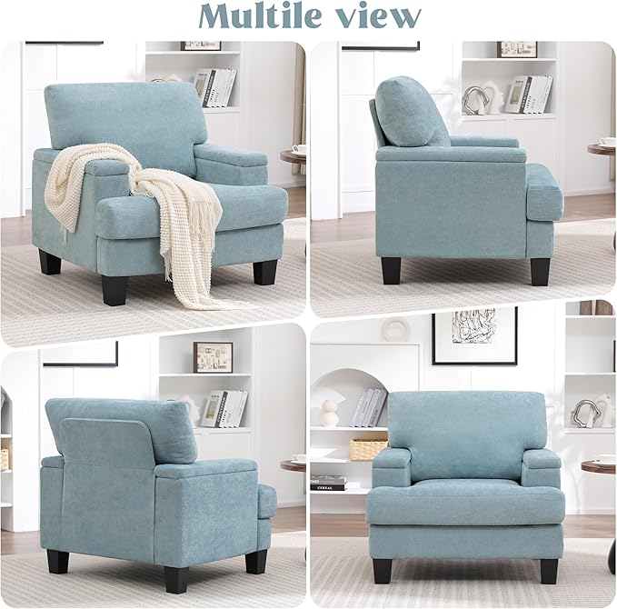 Oversized Accent Chair Set of 2 with Storage Armrest, Modern Upholstered Reading Living Room Chairs, Comfy Large Armchair, Fabric Single Sofa Chair for Bedroom (Green)