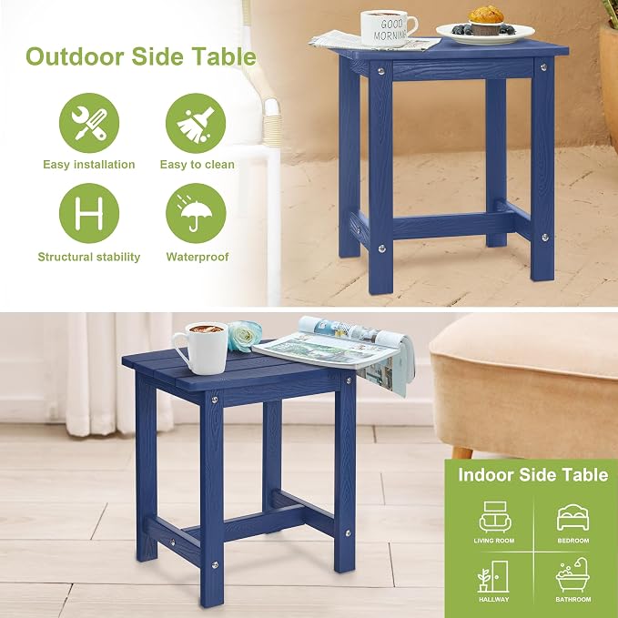 Y&M Outdoor Side Table, HIPS Adirondack Small Single Table, Waterproof Square Outside Table, Balcony Modern End Tables for Patio, Pool, Beach, Porch, Deck, Indoor or Outdoor Use (Navy Blue, 2 Pack) - Image 6