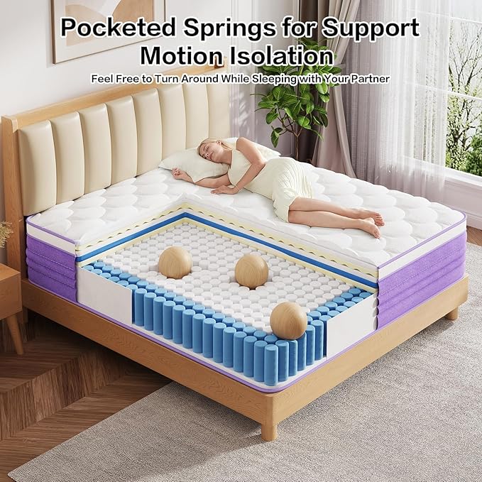 Queen Size Mattress, Memory Foam 14 Inch Mattress in a Box, Fiberglass Free, CertiPUR-US Certified Safe Foams & Fabric, Individual Pocket Springs, Pressure Relief, Queen Mattress