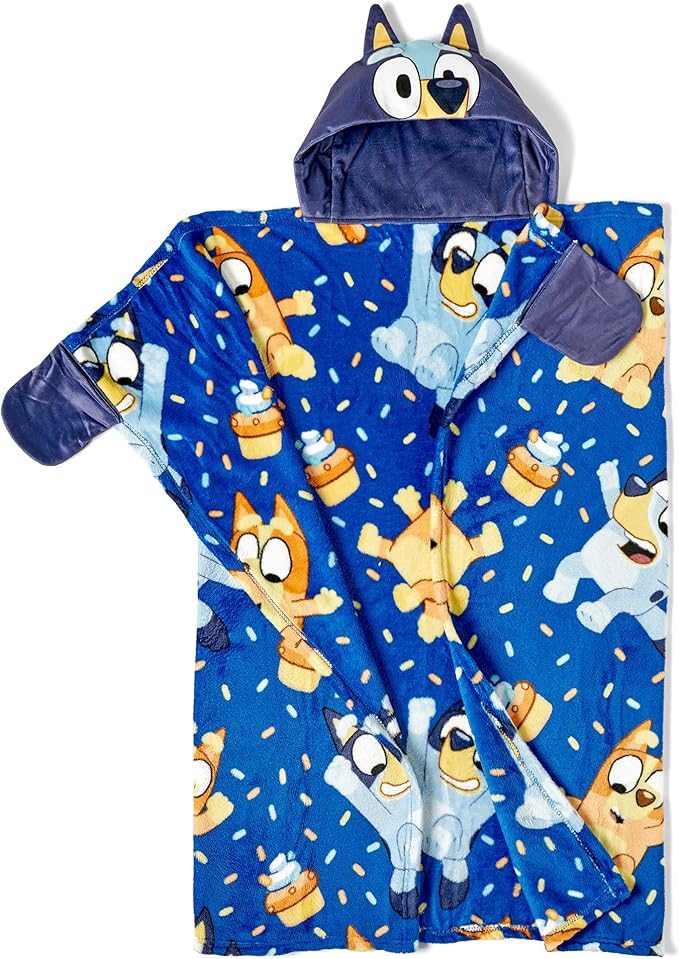 Northwest BBC Studios Bluey Throw Blanket, Wearable Hooded 3D Sculpted Silk Touch Throw, 40"x50"
