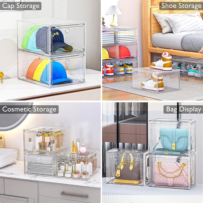 7 code Large Clear Shoe Boxes Organizer【Thicker Material】 Stronger Shoe Box with Magnetic Door, Stackable Shoe Storage Box for Closet, Foldable Space-Saving Storage Bins Shoe Cabinet, White 9 Pack - Image 7