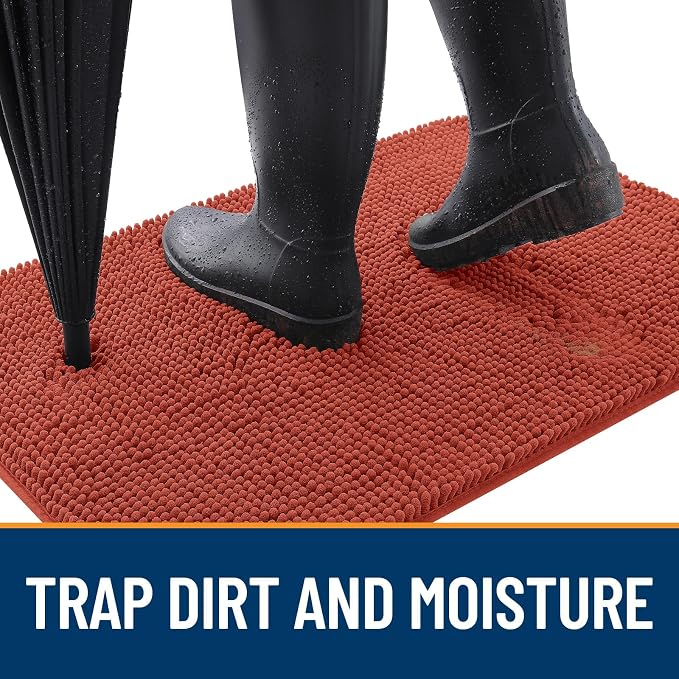 OLANLY Dog Door Mat for Muddy Paws 47x17, Absorbs Moisture and Dirt, Absorbent Non-Slip Washable Doormat, Quick Dry Chenille Mud Mat for Dogs, Entry Indoor Entryway Carpet for Inside Floor, Maple Red - Image 2