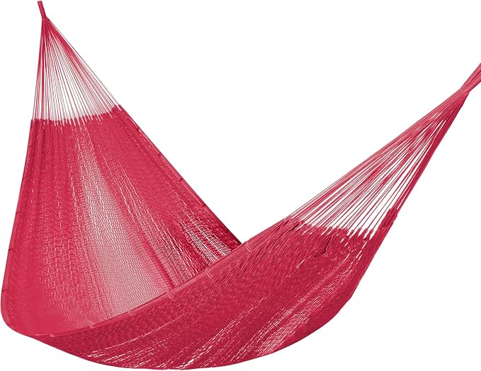 PNAEUT Handwoven Mayan Hammock, Thick Soft Rope Double Hammock for Outdoor Outside & Indoor, 600 lbs Capacity Heavy-Duty, Includes Tree Straps, Carabiners & Carrying Bag (Burgundy Fiesta Red, X-Large) by PNAEUT