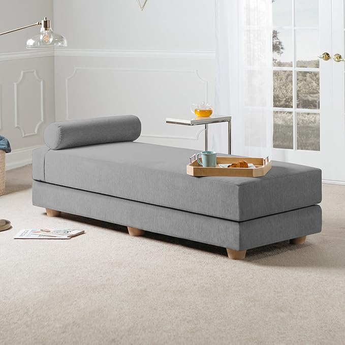 Jaxx Alon Daybed - Fold-Out Sleeper Chaise with Premium Memory Foam Queen-Size Mattress - Made in The USA, Grey