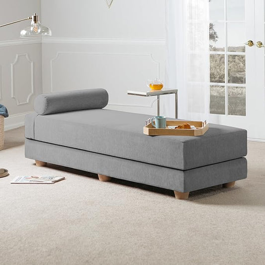 Jaxx Alon Daybed - Fold-Out Sleeper Chaise with Premium Memory Foam Queen-Size Mattress - Made in The USA, Grey