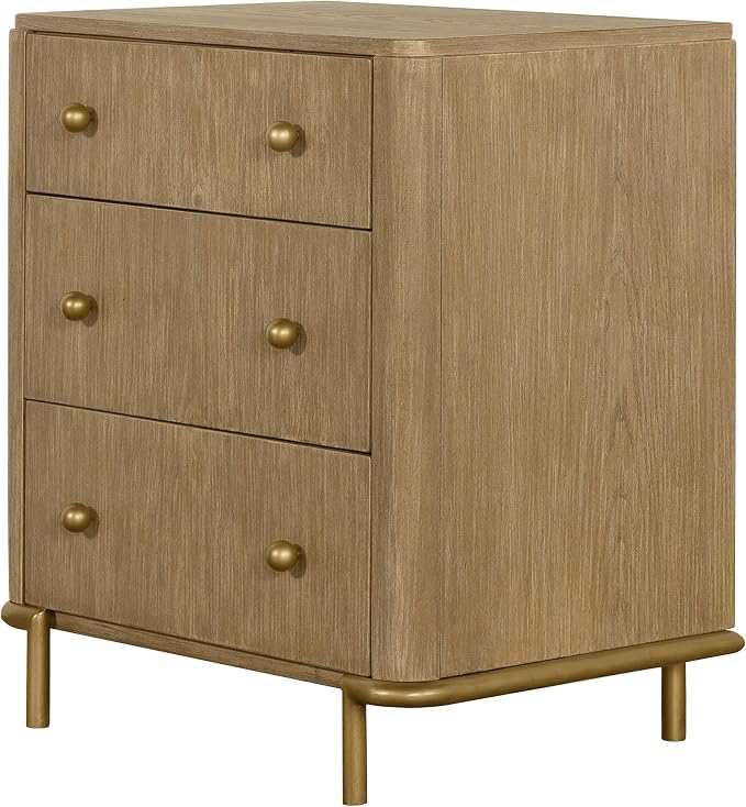 Coaster Home Furnishings - Arini - Wood - 3-Drawer Nightstand with Dual USB Ports, Felt-Lined Top Drawer, Aged Brass Round Knobs and Metal Base - Bedroom - Sand Wash - 224302 - Image 8