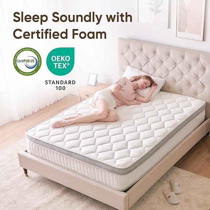 ETONEX 10 Inch Queen Hybrid Mattress in a Box Gel Memory Foam and Pocket Springs for Pressure Relief with Medium Firm CertiPUR-US Certified (Queen, 10in)