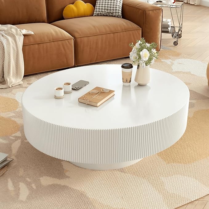 Merax Modern 31 Inch Round Coffee Table with Sturdy Base, Wood Center Tables for Living Room Reception Room, Easy Assemble, White