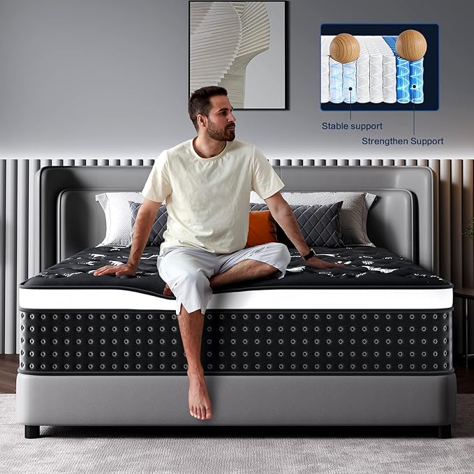 Full Size Mattress, 12 Inch Memory Foam Mattress in a Box, Breathable Fabric, Pocket Springs Hybrid Mattress for Motion Isolation Pressure Relief, CertiPUR-US, Medium Firm Full Mattresses